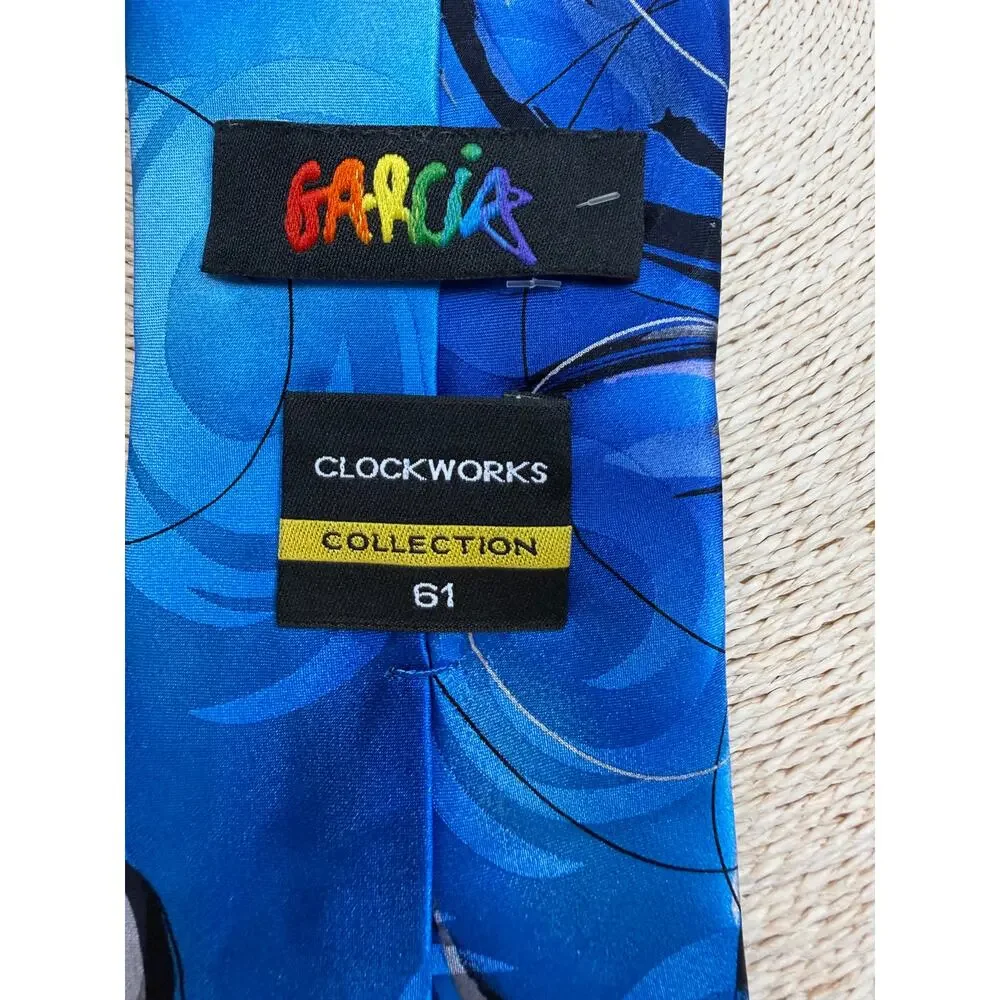 Garcia Clockworks 100% Silk Tie Collection 61 Bold Blue Abstract Art